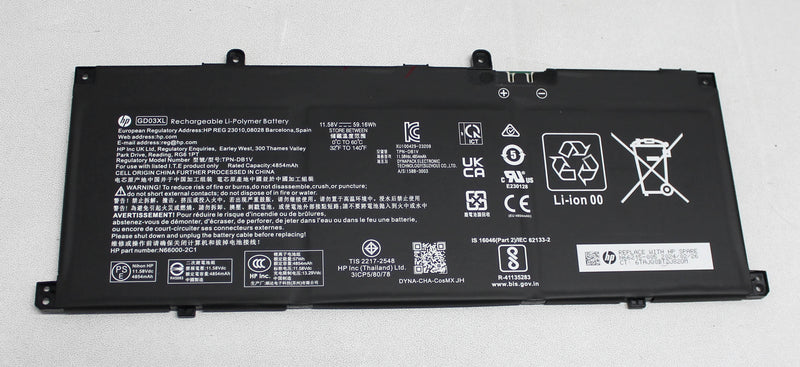 N66215-005 Battery 3C 59Wh 5.11Ah Gd03059Xl-Pl Pavilion 16-Ag0052Wm Compatible With HP