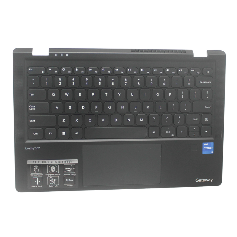 GATEWAY PALMREST TOP COVER W/KB US FINGERPRINT READER BLACK GWTC51427-BK