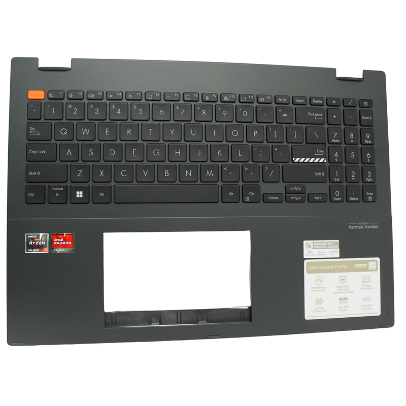 90nb1051-r32us1 asus palmrest top cover w/kb us bl vivobook s16 flip tp3604va-ws51t "grade a"