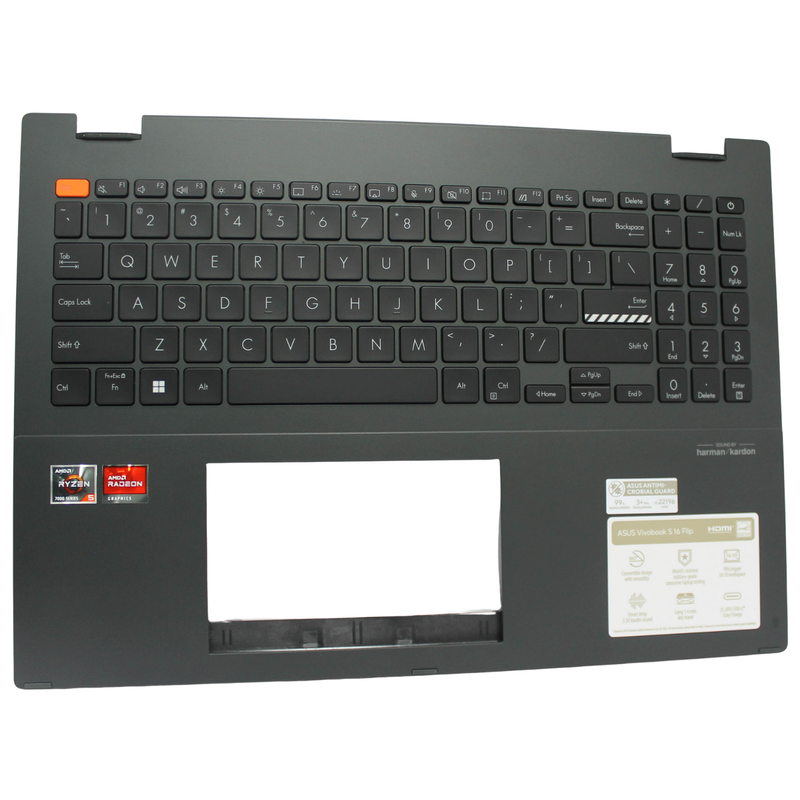 90nb1051-r31us1 asus palmrest top cover w/kb us bl vivobook s16 flip tp3604va-ws51t "grade a"